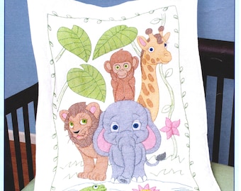 Jungle Crib Quilt Top *Stamped Cross Stitch & Embroidery Fabric Panel* From: Jack Dempsey Needle Art