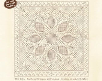 Pre-Printed Wholecloth Quilt Top "Feathered Pineapple" Wall-Hanging Natural Muslin * Kit-Includes Fabric + Binding* By: Benartex