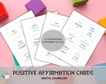 Printable Affirmation Cards for Kids | Growth Mindset & Confidence Boost | Self-Esteem Mindfulness Activity