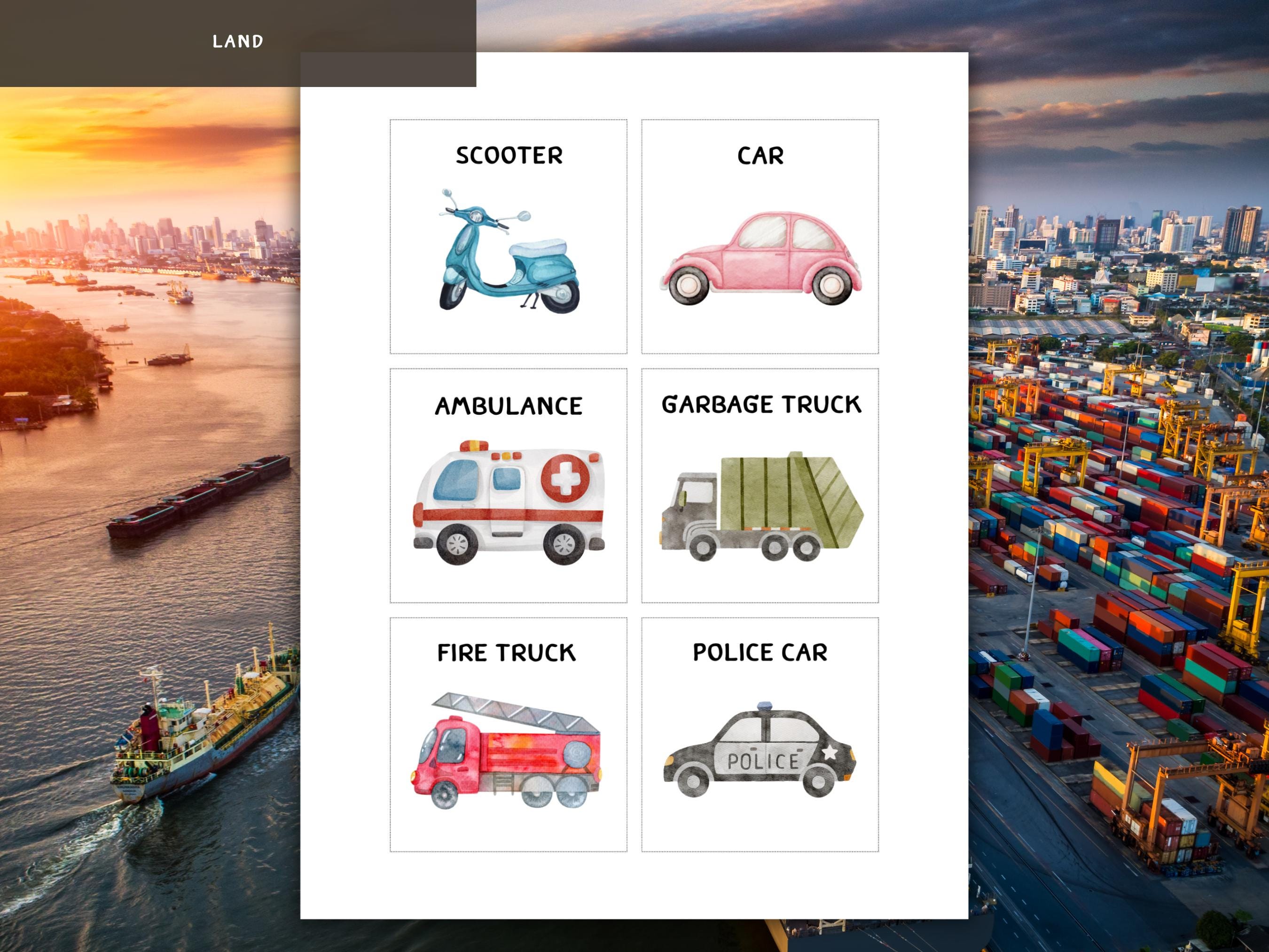 Sort Learning Vehicles Transportation Sorting Cards Printable: Montessori Vehicle Matching ...