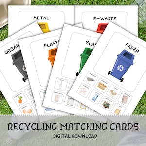 Recycling Passende Karten für Kinder | Eco Sortieraktivität | Lerne Waste-Kategorien | Vorschule Tag der Erde druckbares Spiel | Schützen Sie unseren Planeten
