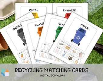 Recycling Matching Game Printable: Eco Sorting Cards, Earth Day Activity (Digital Download)