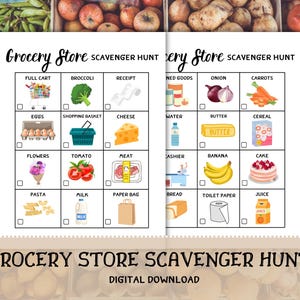 Búsqueda del tesoro en el supermercado para imprimir / Juego de compras para niños / Actividad de supermercado / Juego de aprendizaje para niños pequeños y preescolares