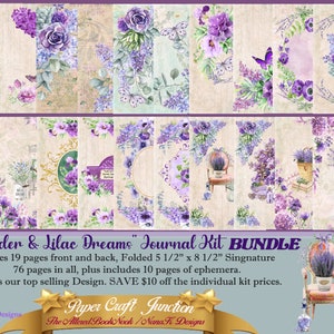 JK-1022 BUNDLE Lavender and Lilac Dreams, Journal Kit, 5 kits in one, Digital Journal Pages and Ephemera Kit