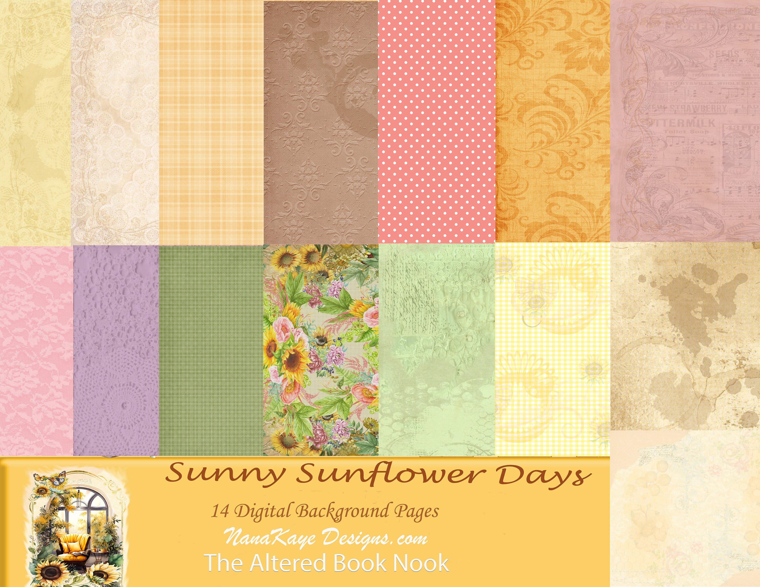 Sunny Sunflower Days Digital Journal Background Pages Kit Etsy