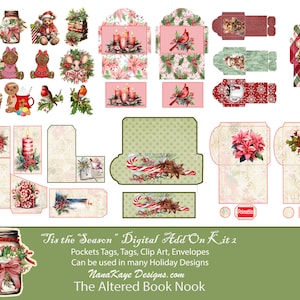 Tis the Season&quot; Add on Kit 2, Pockets, Christmas Clip Art, Holiday Envelopes, Journal Elements.