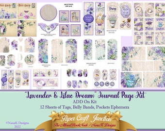 Lavender & Lilac Dreams, JK-1022- 5 Ephemera, pockets, belly bands, Digital Journal Kit, Lavender and Lilac Flowers, DIY kit.