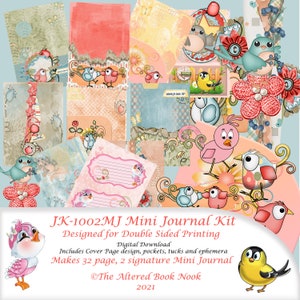 DJK-1016-MJ Mini Journal Kit, Junk Journal, Birds, Ephemera. DIY, Printable Journal Pages