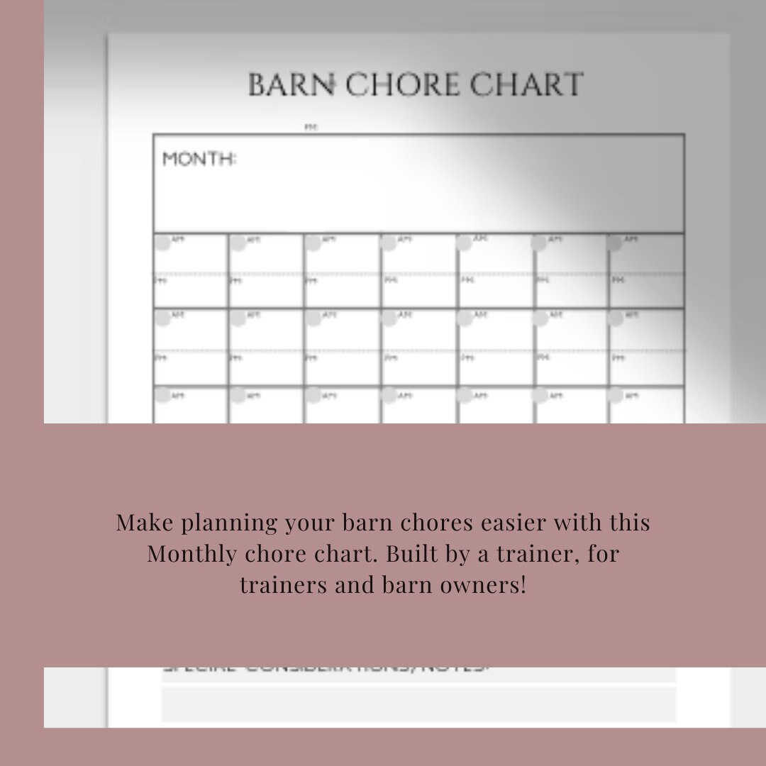 Barn Chore Chart Planner Horse Barn Feeding Planner Horse Barn Chore Planning for Horse Trainers