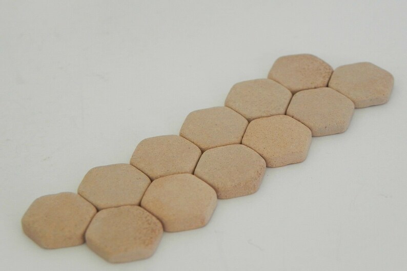 Miniature Floor Buff Color Tiles Clay Material 65 Hexagonal Pieces Dollhouse