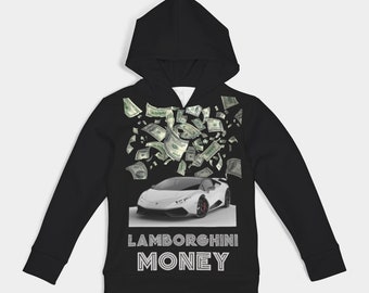 kids/ Lamborghini money/ back to school/ casual boys hoodie/ street wear/ comfortable/ pull over sweater/ personalized/black/ Lamborghini/