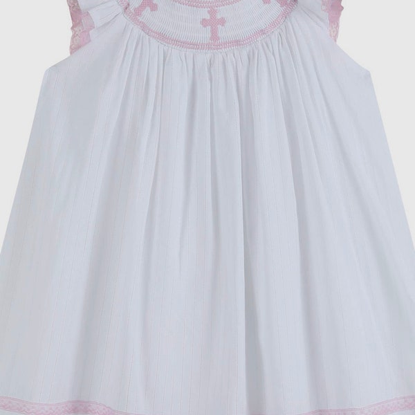 White and Light Pink Cross Bishop Dress