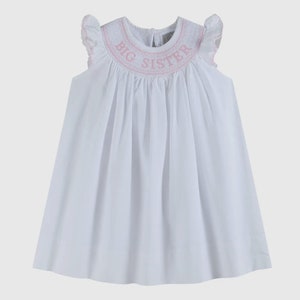 White Big Sister Smocked Bishop Dress