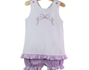 Baby Girl Bow Embroidered Ruffle Top and Bloomers