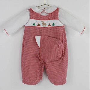 Hand Smocked Reindeer Longall with Matching Hat