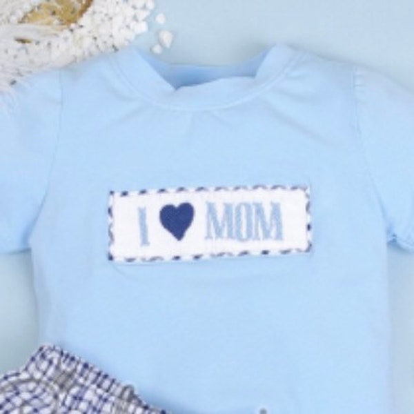 I Love Mom Hand Smocked Boys Set-size chart attached with pictures