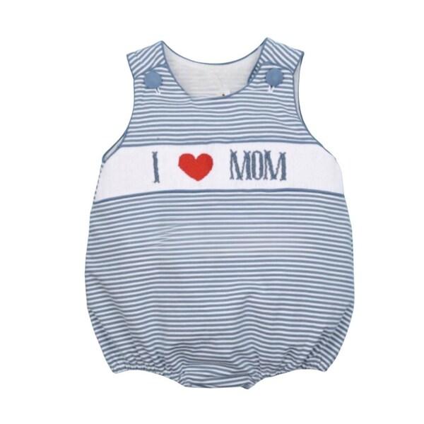 I Love Mom Hand Smocked Boy Bubble