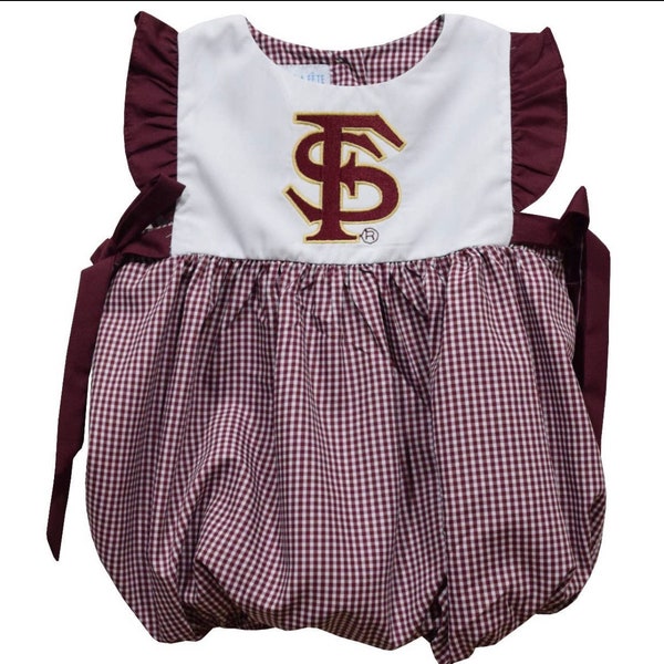 Ready to ship-Florida State Seminoles Embroidered Gingham Girls Bubble