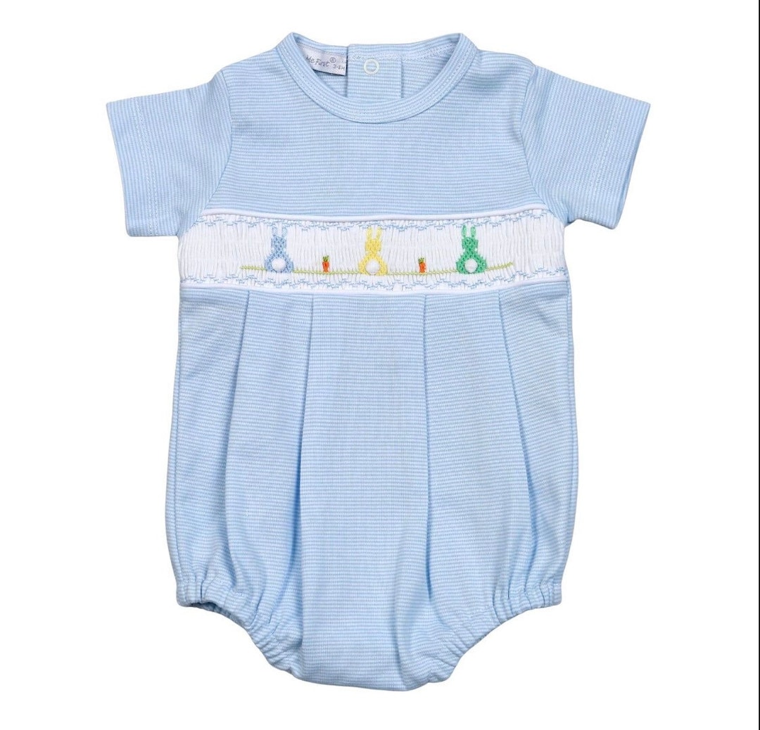 Petit Bebe Baby Boys Blue Gingham Smocked Birthday Cupcakes Bubble main image 0