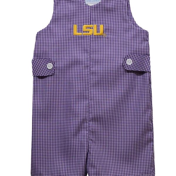 Preorders Only-LSU Tigers Embroidered Purple Gingham Boys Jon Jon