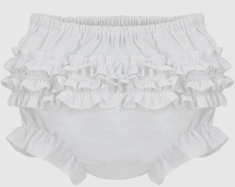 Baby Girls Ruffle Diaper Cover-White Bloomers