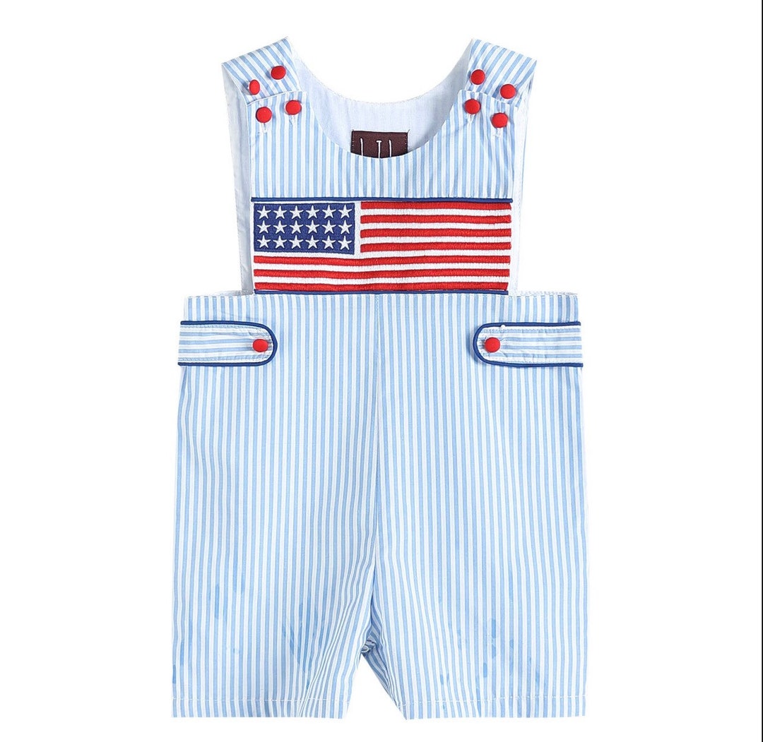 Light Blue Striped Americana Smocked Baby Shortalls-size Chart - Etsy