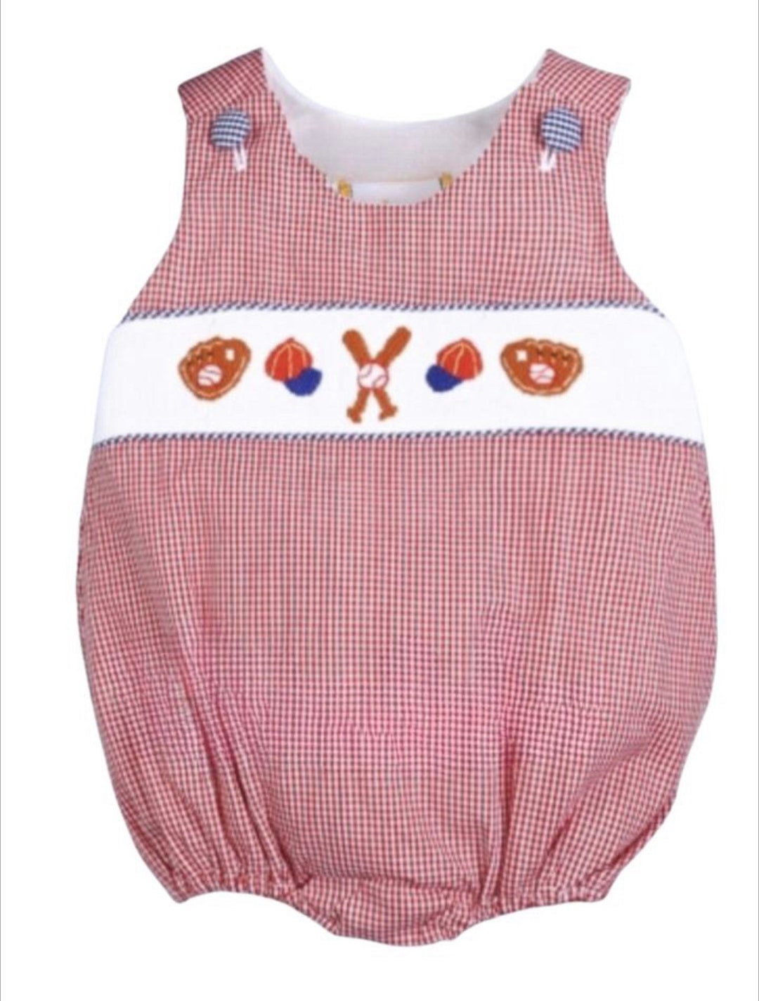 Smocked Baseball Boy Red Gingham Etsy