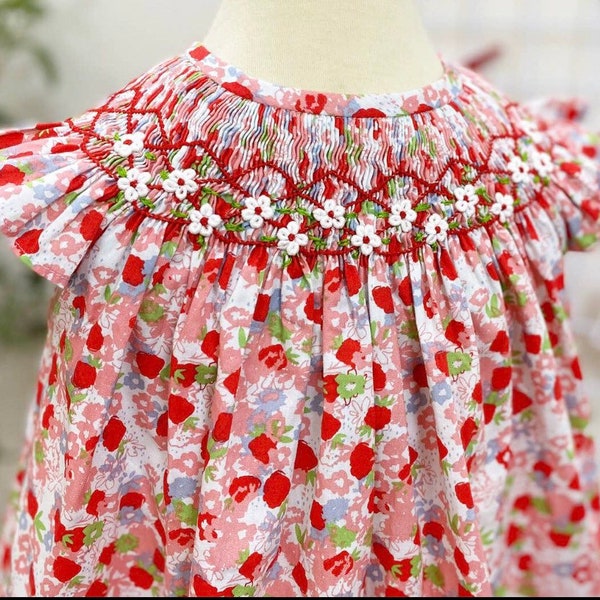 Meleze Hand Smocked Dress- Red Floral