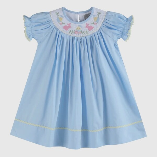 Light Blue Easter Smocked Bishop Dress