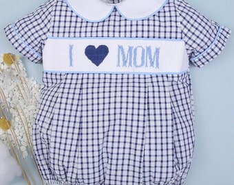 Ready to ship-I love Mom Smocked Boy Bubble-size chart attached with pictures