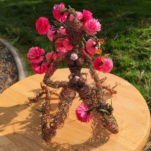 Dryad in mourning, copper wire sculpture, fantasy art, tree woman, mythology