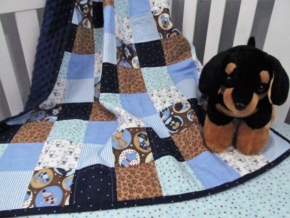 Puppy Dog Baby Crib Quilt Sheet Skirt Set Nursery Bedding Navy Etsy