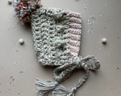 6-12 mo Month Chunky Rainbow Pom Bonnet Baby Girl Tweed