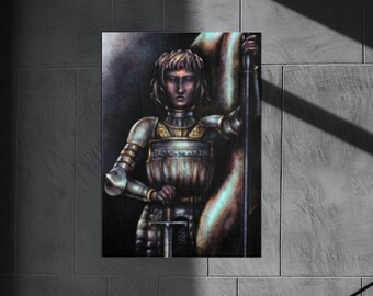 Joan of Arc - Dark Fantasy Pixel Digital Art Style Print By TYPHEREUS, Incorporating Jeanne d'Arc by Albert Lynch