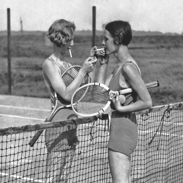 Vintage Tennis Photograph Women Smoking Digital Download