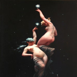 Luis Falero Moonlit Beauties 1800 Nudity 2 Beauties Stars Starry Night Print Poster