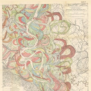 The Mississippi River - River Meander Belt Map Print Poster