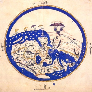 Carte du monde d'Al-Idrisi, Tabula Rogeriana, affiche imprimée de la cartographie historique du 12ème siècle