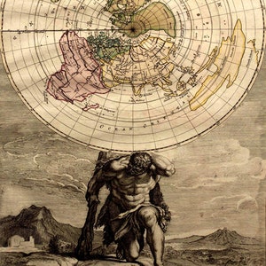 Flat Earth Planisphere Weltkarte Vintage 1715 - Louis Renard - Azimuthel Äquidistanter Druck Poster
