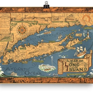 Karte von Long Island Historischer Jahrgang 1933 Print Poster