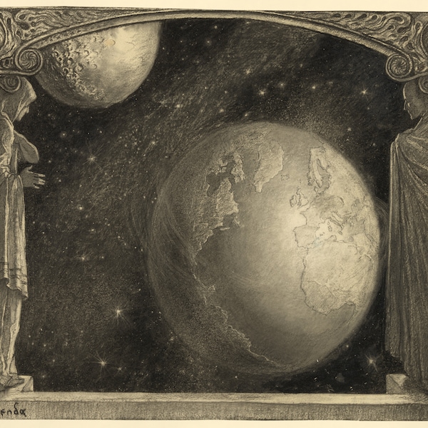 Wladyslaw T Benda - La Terre, la Voie lactée et la Lune Poster