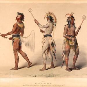 Póster impreso de jugadores de béisbol de la cartera de indígenas norteamericanos de George Catlin