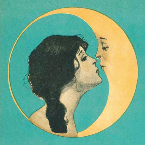 vintage Woman Kissing Crescent Moon Man Téléchargement numérique