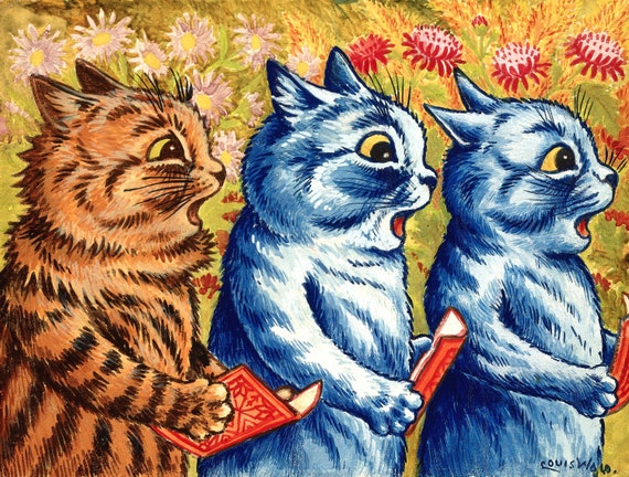 Three Cats Singing By Louis Wain Print Poster