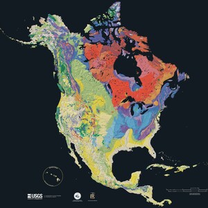 Mapa geológico da América do Norte Tapeçaria de tempo e terreno Impressão Pôster