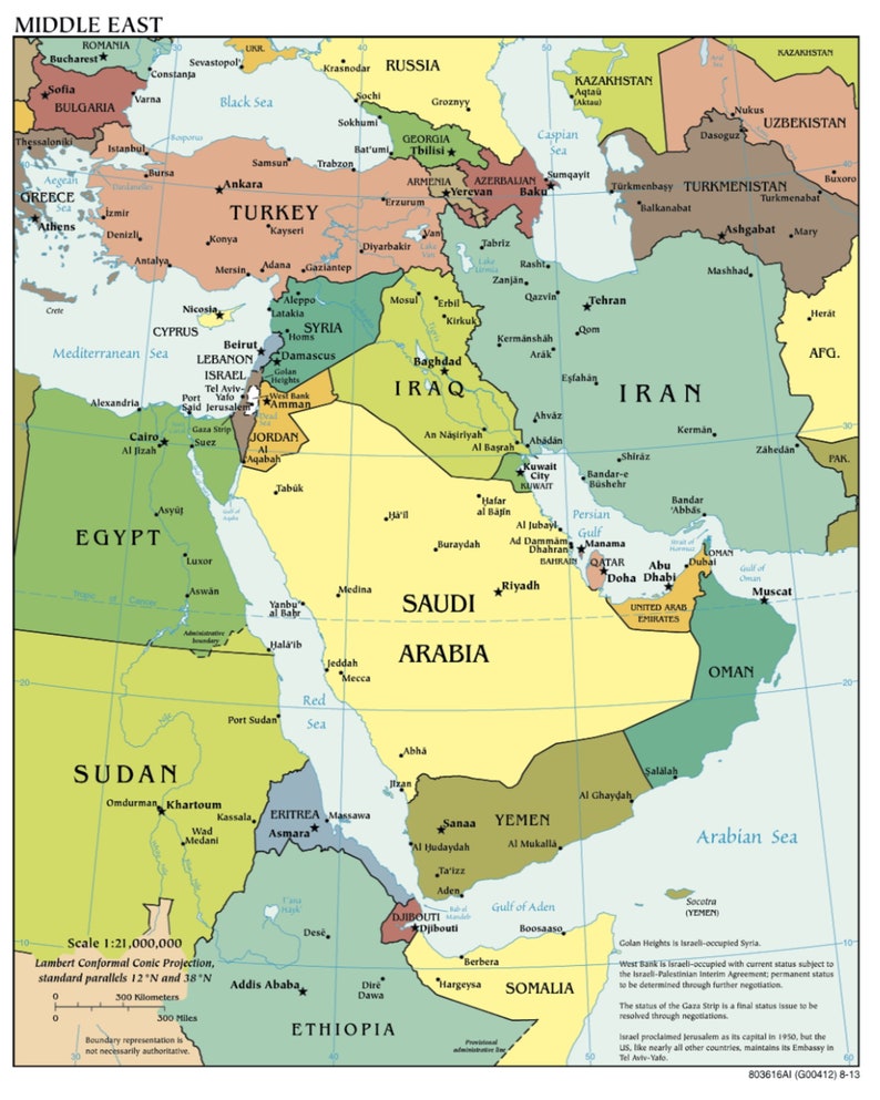 Mappa della CIA del Medio Oriente Iraq Iran Israele 2010 Poster stampa immagine 1