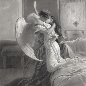 Mihaly Von Zichy | Romantic Encounter | Angel Kiss Print Poster