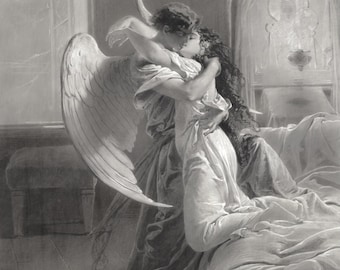 Mihaly Von Zichy / Incontro romantico / Poster con stampa del bacio dell'angelo