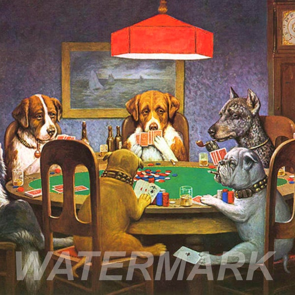 Dogs Playing Poker Restored Digital Download
