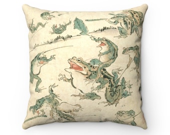 Battle Of The Frogs - Kawanabe Kyosai Square Pillow